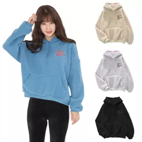 Casual Cute Hoodies Shearling Tops Womens Girls Korean K-pop Style Winter Fleece Warm Soft Loose fit