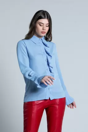 Relish Grosy Plissè long sleeve women's shirt RDA2203009030 1747 cashmere blue 