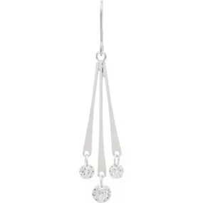 Silver Triple CZ Crystal Drops Earrings