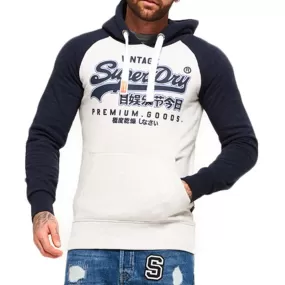 Superdry Mens Premium Goods Raglan Pullover Hoodie - Stadium Silver/Bass Blue